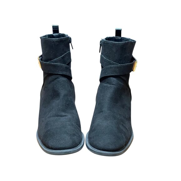 Black Faux Suede & Croc-Embossed Ankle Boots With Gold Accents  Size 7,5 M - Picture 10 of 13